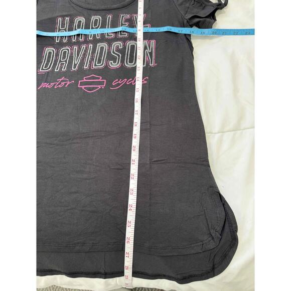 Harley-Davidson Black Cold Shoulder Distressed Print Criss Cross Top T-Shirt M - Picture 5 of 6